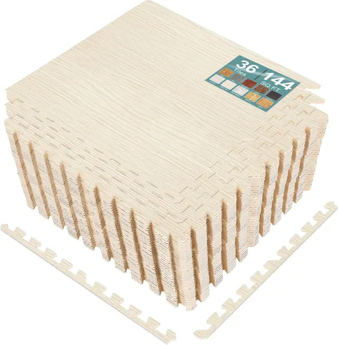 Vista 13 de Sorbus Losetas de suelo de madera veteada, esteras de espuma EVA entrelazadas, losetas de 3/8" de grosor para suelos de madera, esteras de ejercicio