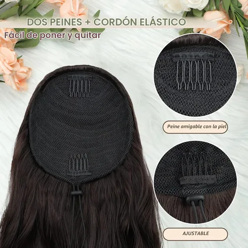 Vista 3 de FREEMEIGE Extensión de cola de caballo, extensiones de cola de caballo con cordón, 22 pulgadas de largo, rizadas, onduladas, extensiones de cabello