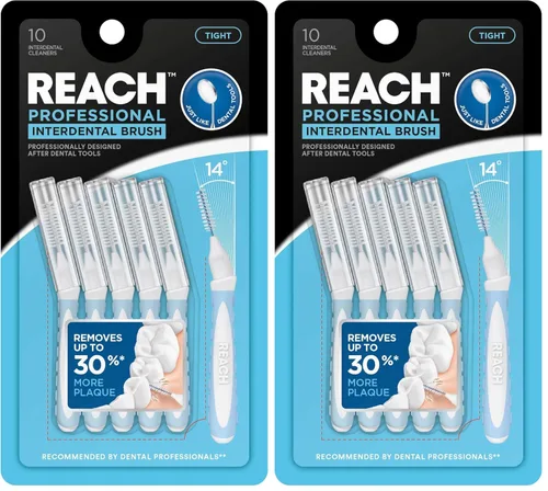 Vista 12 de Reach Limpiadores de cepillos interdentales, 0.028 in, extra apretados, protección de encías sensibles, removedor de placa para dientes, irrigadores