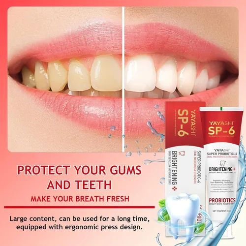 Vista 4 de Paquete de 2 pasta dental blanqueadora probiótica SP-6, fórmula mejorada con 6 probióticos para blanquear los dientes y la salud de las encías