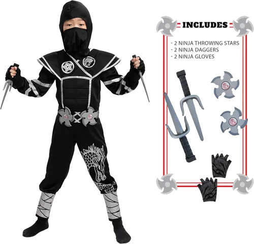 Vista 8 de Disfraz de ninja plateado con accesorios de espuma para Halloween y niños