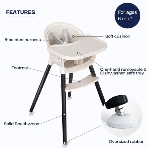 Vista 3 de Fodoss Sillas Altas de Madera Convertibles para Bebés y Niños Pequeños, Silla de Bebé Fácil de Limpiar para Comer, Trona Infantil 3 en 1