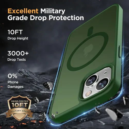 Vista 204 de Miracase - Funda magnética para iPhone 13 de 6.1 pulgadas (compatible con MagSafe) (con 2 protectores de pantalla), protección de grado militar