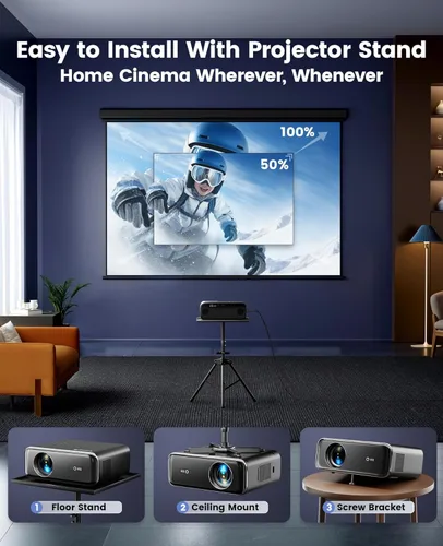 Vista 4 de [Enfoque automático/soporte 4K] Proyector con WiFi 6 y Bluetooth 5.2, 700ANSI nativo 1080P proyector de película para exteriores, WiMiUS P62 Auto 6D