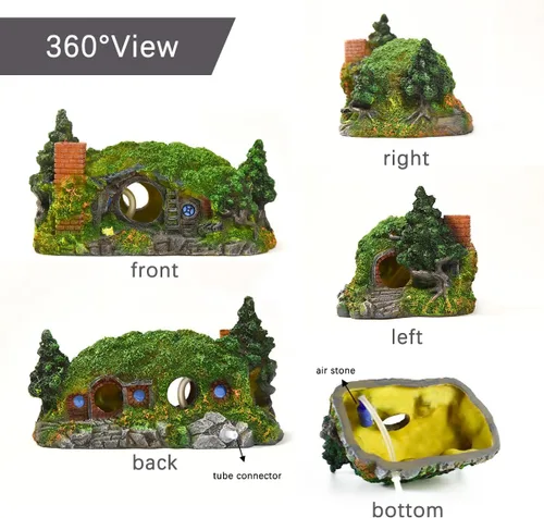 Vista 7 de fazhongfa Decoraciones de Acuario Castillo Decoración de Pecera Ornamentos Temáticos (Hobbit-Pequeño)