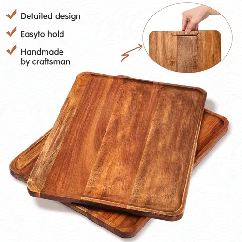 Vista 3 de Roowest Paquete de 5 bandejas de madera de acacia maciza para grabado láser, tablero rectangular de madera para aperitivos de alimentos, platos