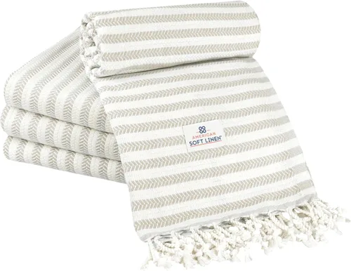Vista 38 de American Soft Linen Peshtemal - Toallas de playa 100 % algodón, ligeras, sin arena, de secado rápido, para piscina de playa, juego de peshtemal