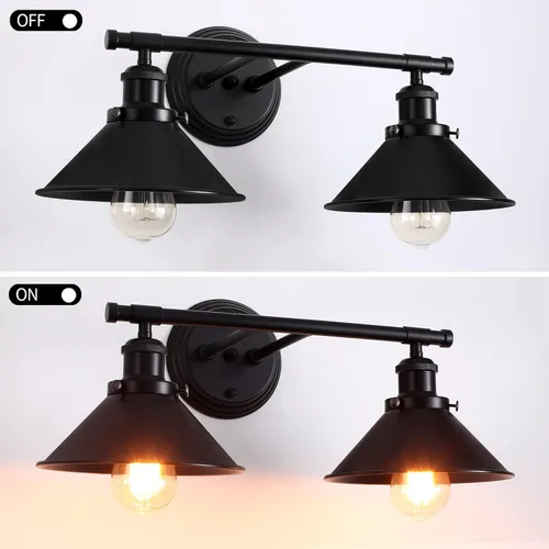 Vista 5 de TOULMJ Luces de tocador de granja, 2 lámparas de baño sobre espejo, apliques de pared de doble propósito con pantalla de metal, lámpara negra mate