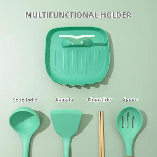 Vista 2 de Soporte para cuchara de cocina con almohadillas de goteo, reposos de utensilios resistentes al calor para encimera de estufa, soporte de cuchara