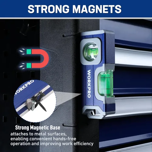 Vista 4 de WORKPRO Nivel pequeño, mini herramienta de nivel de 4-1/2 pulgadas, nivel de bolsillo magnético con 2 burbujas diferentes 90°/180°, construcción