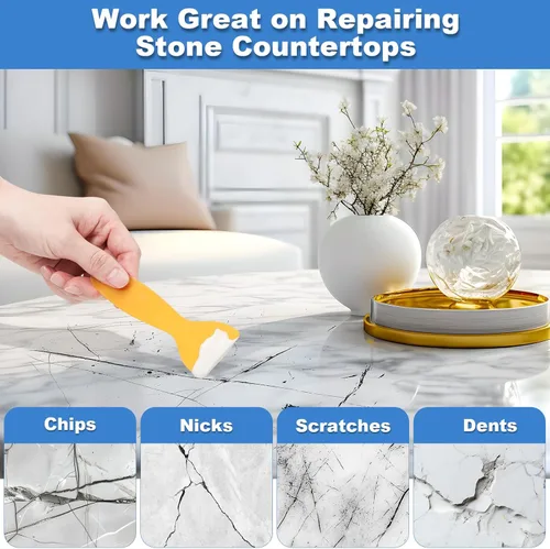 Vista 4 de Kit de reparación de virutas de cuarzo para encimera, kit de reparación de granito blanco y mármol, adecuado para granito, mármol, piedra de cuarzo