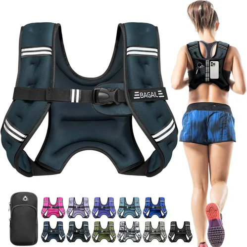 Vista 10 de BAGAIL Chaleco con peso de 5, 8, 10, 12, 15, 20, 25, 30 lbs, para caminar y perder peso, reflectante, con bolsa para teléfono, para mujeres