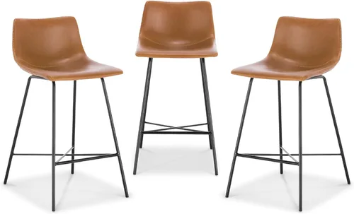 Vista 68 de POLY & BARK Paxton - Juego de 2 sillas de comedor modernas con respaldo bajo, tapicería de piel sintética y base de acero negro mate, asiento cómodo