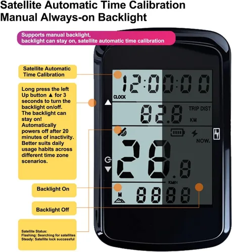 Vista 3 de Computadora de bicicleta GPS, computadora de ciclismo inalámbrica con pantalla 2.4, retroiluminación, velocímetro odómetro de bicicleta, 28 horas