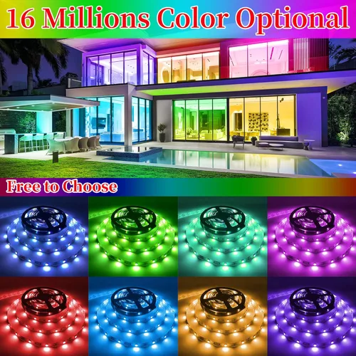 Vista 3 de QZYL Luces LED para dormitorio, tira de luces LED RGB de 25 pies con control remoto IR de 44 teclas, tira de luz LED inteligente con respaldo