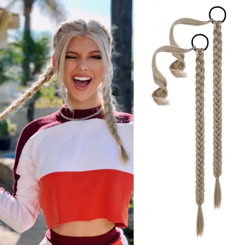 Vista 17 de YOGFIT 2 extensiones de cola de caballo trenzadas, extensiones de cabello largo y lacio envolvente, extensiones de cabello sintético suave natural