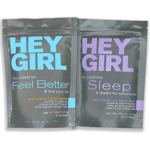 Vista 4 de Hey Girl Sleep + Feel Better Tea Bundle - Té para dormir con manzanilla, raíz de valeriana y bálsamo de limón en bolsas de té + té de hierbas Feel