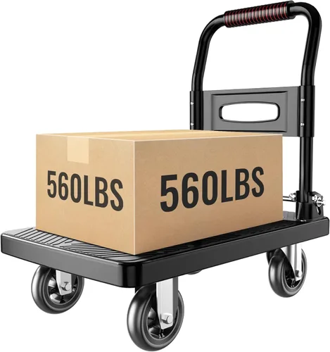 Carro plegable con plataforma de empuje, plataforma móvil, plegable para un fácil almacenamiento y rueda silenciosa giratoria de 360 grados (560