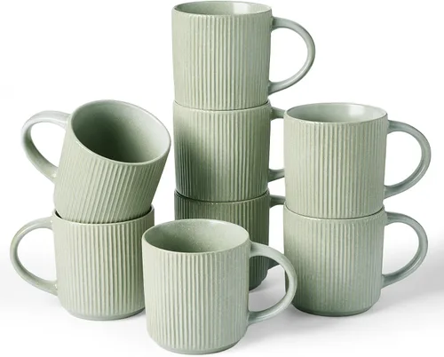 Vista 23 de Juego de Tazas de Café Famiware para 4, Tazas de 12 oz con Asa para Café, Té, Cacao, Leche - Juego de Tazas de Cerámica y Gres, Blanco Cappuccino