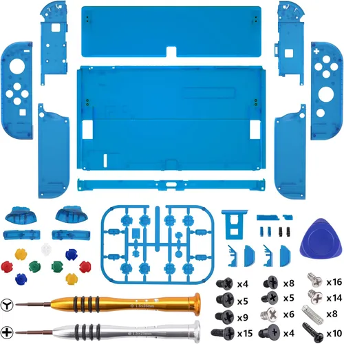 Vista 3 de eXtremeRate Juego completo de carcasa de bricolaje para Nintendo Switch OLED, placa trasera de consola de repuesto y soporte, carcasa de controlador
