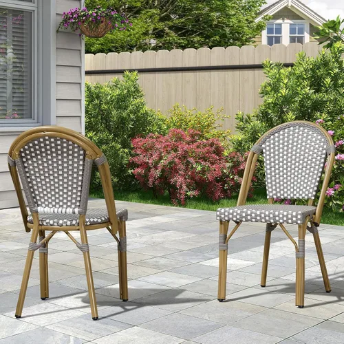 Vista 43 de PURPLE LEAF juego de 2 sillas de estilo bistró francés para patio, sillas de comedor, sillones de mimbre de aluminio tejido a mano, sillones