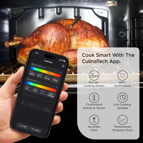 Vista 2 de Termómetro inalámbrico de carne de 750 pies de largo alcance para ahumador, barbacoa y asador, termómetro inteligente Bluetooth con sensor dual