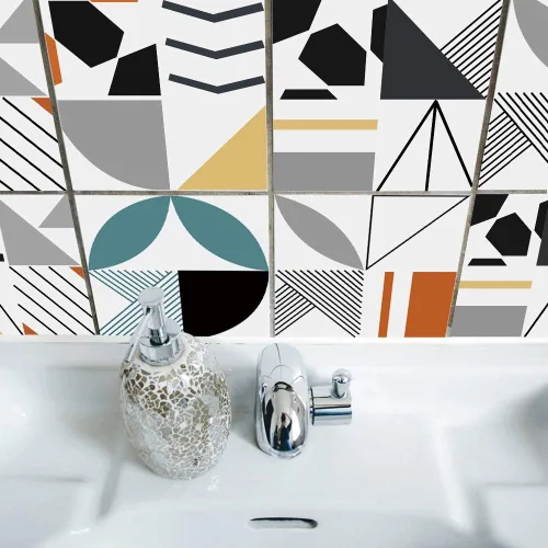 Vista 5 de Alwayspon 30 calcomanías de transferencia de azulejos de vinilo para despegar y pegar, 8 x 8 pulgadas, autoadhesivas de PVC para decoración de baño