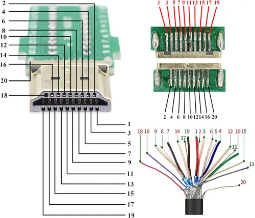 Vista 7 de zdyCGTime Módulo de señal HDMI macho a hembra de 20 vías sin soldadura Terminal Breakout Board Connector con carcasa, paquete de 2