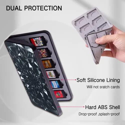 Vista 5 de PERFECTSIGHT Game Card Case for Nintendo Switch & Switch OLED, Diamond Pattern Switch Lite Game Holder Cartridge Case with 24 Game Card Slots and 48