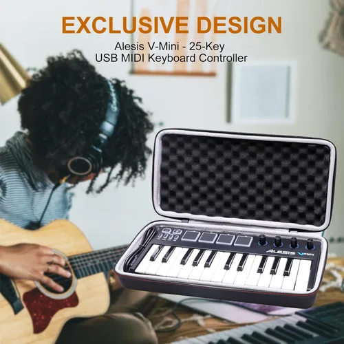 Vista 3 de LTGEM - Funda para controlador Alesis V-Mini - Controlador de teclado MIDI USB de 25 teclas, bolsa de transporte protectora de viaje
