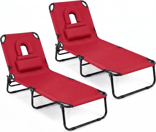 Vista 14 de Goplus Silla bronceadora, silla de playa plegable con orificio para la cara, almohada extraíble, capacidad de 350 libras, correa de transporte