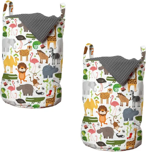 Vista 22 de Lunarable Bolsa de lavandería de tren, patrón de dibujos animados de locomotora dibujada digital con rieles de ferrocarril, cesta con asas, cierre