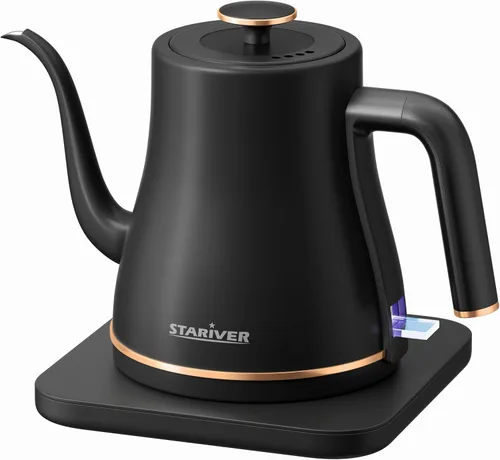 Stariver - Hervidor eléctrico de cuello de cisne, tetera de té eléctrica de 0.8L, tetera para café con tapa interior y fondo de acero inoxidable,