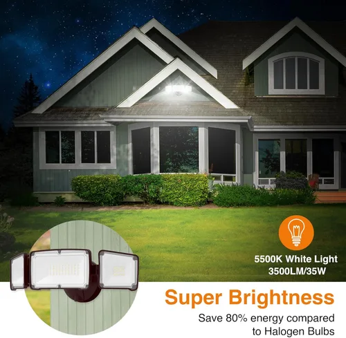 Vista 3 de LEPOWER Luz de inundación LED de 3500LM para exteriores, luz de seguridad LED controlada por interruptor, luces exteriores de 35 W con 3 cabezales