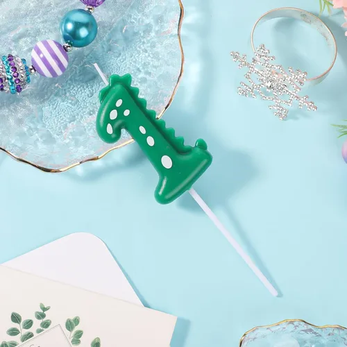 Vista 4 de Velas con números de cumpleaños, velas de dinosaurio de 2.8 pulgadas, velas de cumpleaños para tartas, velas de dinosaurio, decoración de fiesta