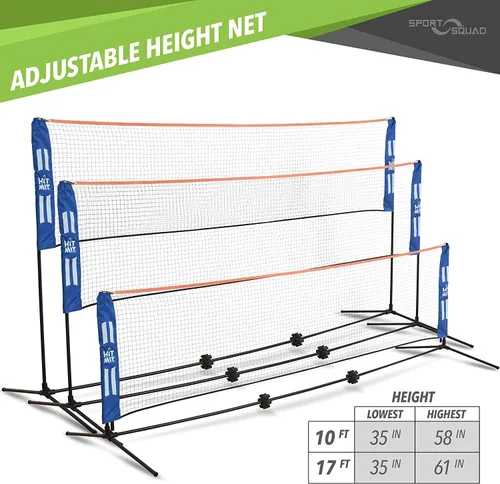 Vista 2 de JOOLA HIT MIT - Juego de red de bádminton portátil de altura ajustable - Red multideporte de competición para interior o exterior para jugar