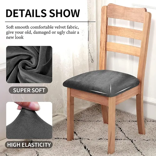 Vista 3 de Juego de 6 fundas de terciopelo para asiento de silla de comedor, extraíbles y lavables, fundas elásticas para asiento de silla de comedor