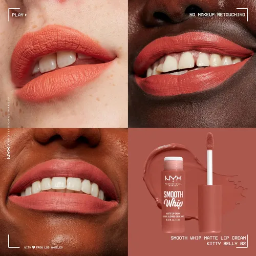 Vista 2 de NYX PROFESSIONAL MAKEUP Smooth Whip Crema de Labios Mate, De Larga Duración, Hidratante, Lápiz Labial Líquido Vegano - Kitty Belly (Nude Durazno)