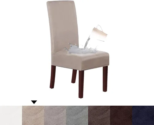 Vista 12 de Stretch Velvet Dining Chair Covers, Washable Chair Slipcover, High Back Chairs Cover, Elastic Removable Dining Chair Protective Cover Chair