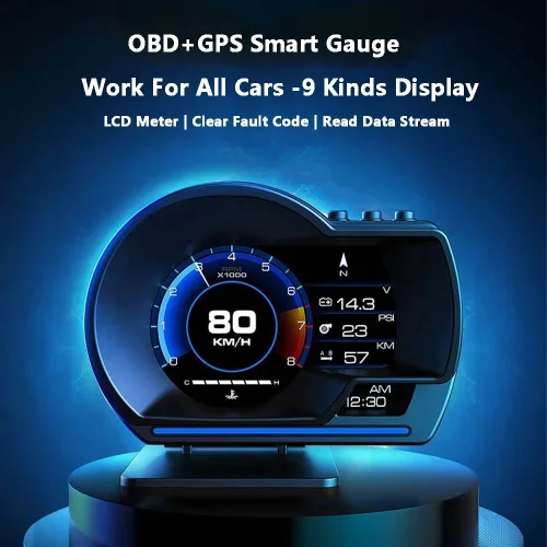 Vista 3 de Riloer Coche HUD Head Up Display P6, OBD2+GPS Universal Multifunción Velocímetro