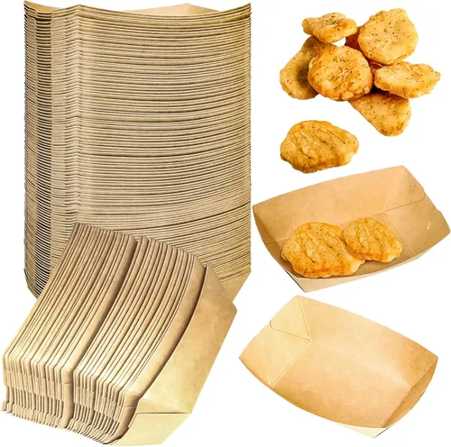 Vista 7 de MotBach Paquete de 200 bandejas pequeñas de papel para alimentos, botes desechables de papel kraft de 0.25 libras, color marrón, bandejas