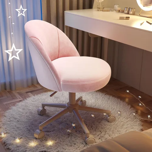Vista 11 de EnHomee Silla de tocador con ruedas y respaldo cómodo, bonita silla de escritorio sin brazos con giratorio ajustable para oficina en casa, Blanco