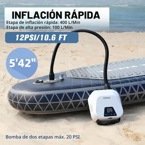 Vista 2 de CYCPLUS Smart SUP Air Pump, 20PSI, 38.48Wh Battery, Inflation & Deflation Compact size, 1.14kg, Auto-Off, 7 Nozzles, Air Pump for Stand Up Paddle