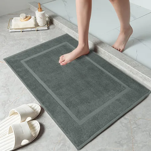 Vista 2 de DAN RIVER Juego de 2 tapetes de baño de algodón gris de 21 x 34 pulgadas, no es una alfombra de baño, toalla de baño 100% algodón hilado en anillo