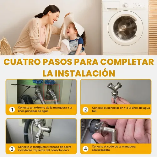 Vista 6 de Kit de instalación de manguera para secadora de vapor premium de 4 pies - Incluye manguera de acero inoxidable de 4 pies con codo de 90 grados
