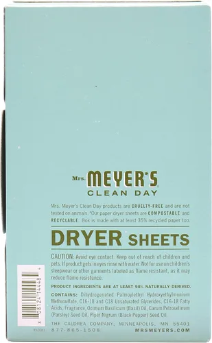 Vista 2 de MRS. MEYER'S CLEAN DAY - Hojas para secadora, suavizante de telas, reduce la estática, infundida con aceites esenciales, albahaca, 80