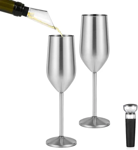 Vista 18 de Lifecapido Paquete de 2 copas de champán de acero inoxidable, copas de champán irrompibles de 8 onzas, elegantes copas de champán de acero Negro