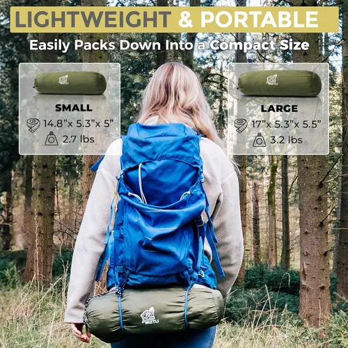 Vista 6 de Miztli Hamaca de camping – Hamaca portátil con amplia red y correas de árbol con bucles ajustables, hamaca doble e individual para exteriores