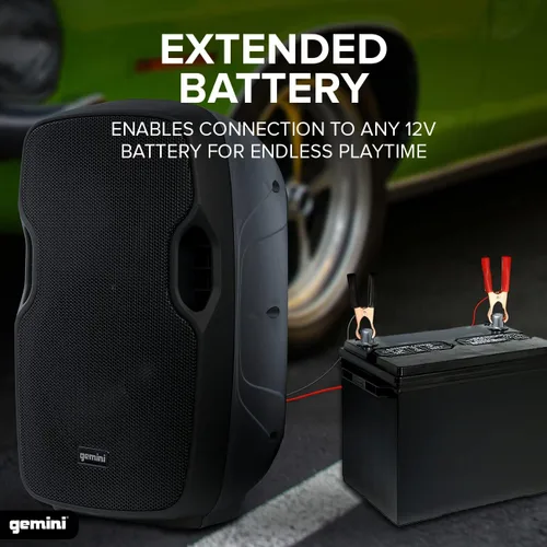 Vista 6 de Gemini 25,4 cm 1000W Altavoz Bluetooth inalámbrico con batería y asa de carrito, entradas de micrófono/guitarra y eco – Sistema de sonido móvil
