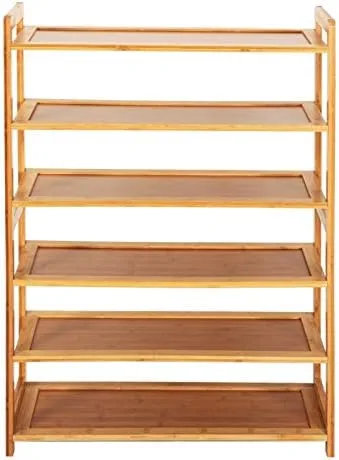 Vista 3 de Zapatero de bambú, zapatero independiente, armarios de color madera y organizador de entrada, color madera (6 niveles)